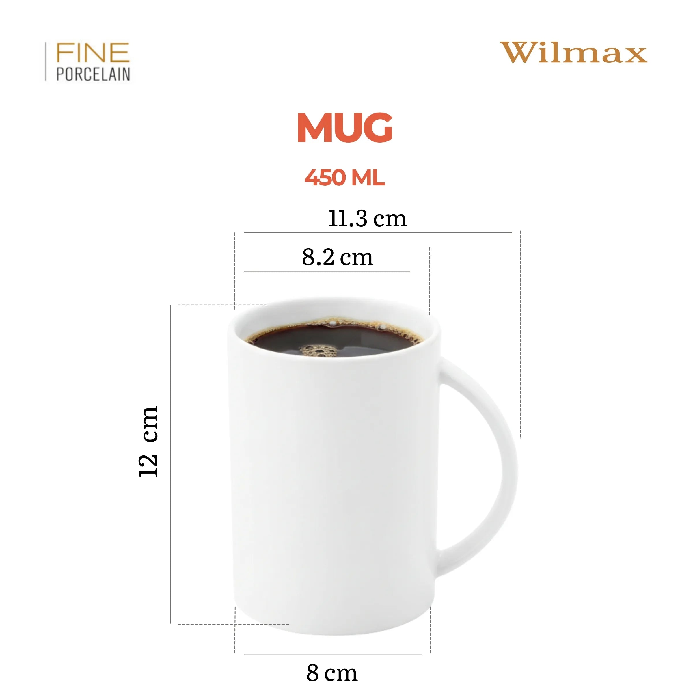 Wilmax Becher 450 ml Weiß aus Porzellan