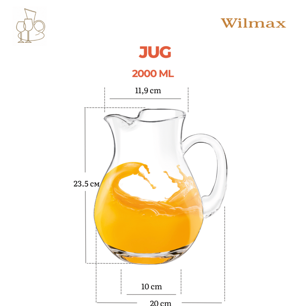 Wilmax Getränkeset Glaskrug 2000 ml mit 6 Gläser 540 ml Kristallglas WL-888350/1C-888022/A6