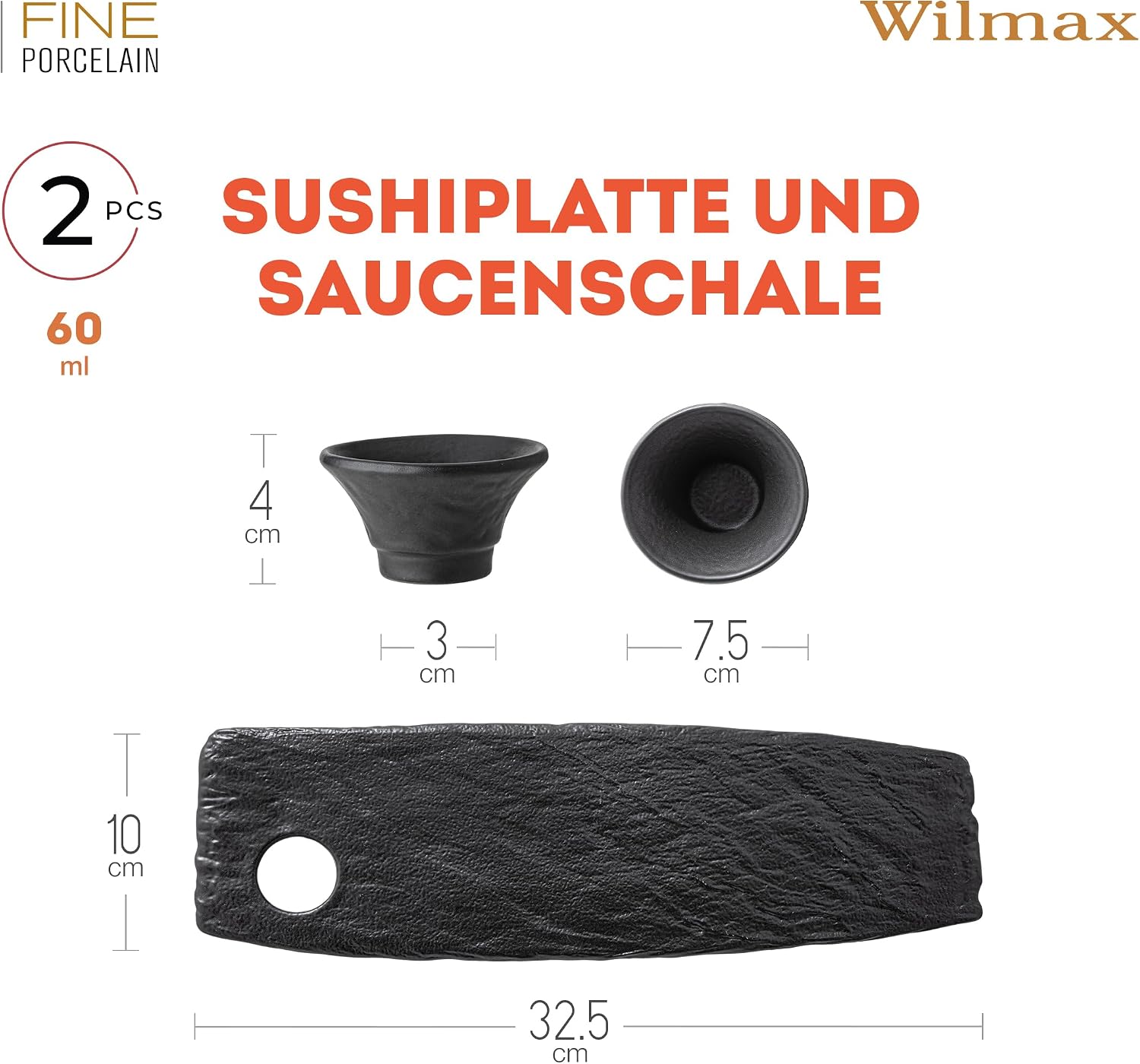 Wilmax Servier- und Saucenschalen-Set 4-teilig Schwarz