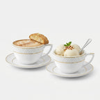 Wilmax Becher 500 ml 2er-Set Weiß mit goldfarbenem Dekor aus Porzellan