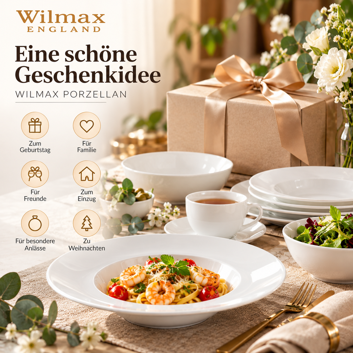 Wilmax Tiefer Teller 22,5 cm 400 ml 2er-Set Weiß aus Porzellan