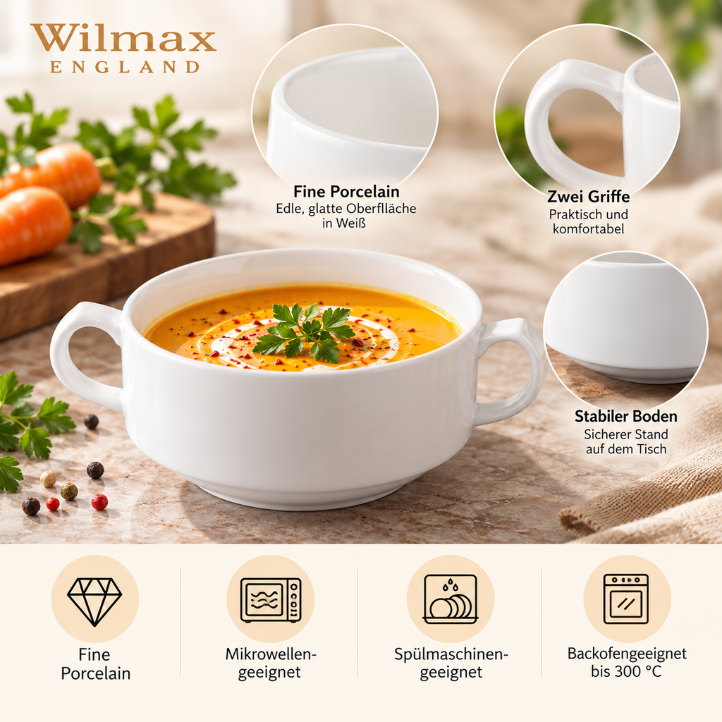 Wilmax Suppentasse 350 ml Weiß aus Porzellan