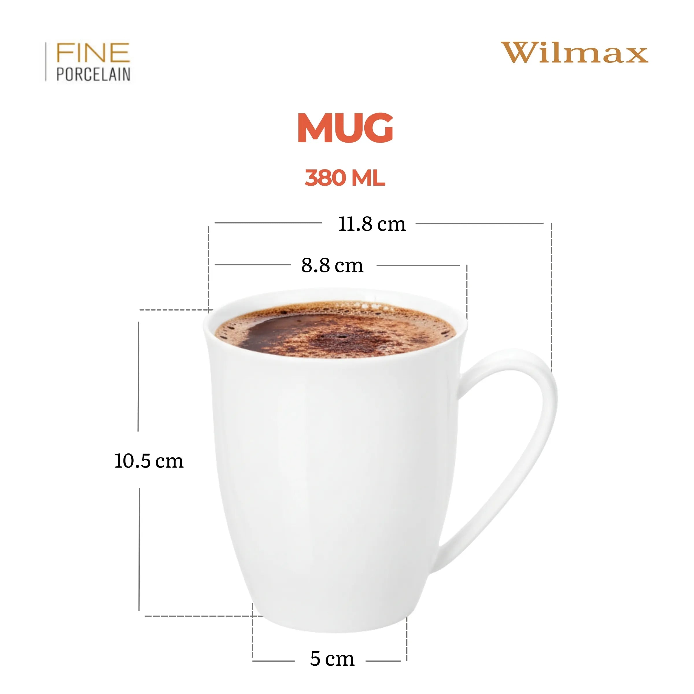 Wilmax Tasse 380 ml Weiß aus Porzellan