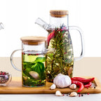 Wilmax Ölflasche 500 ml mit Bambusdeckel Transparent aus Glas
