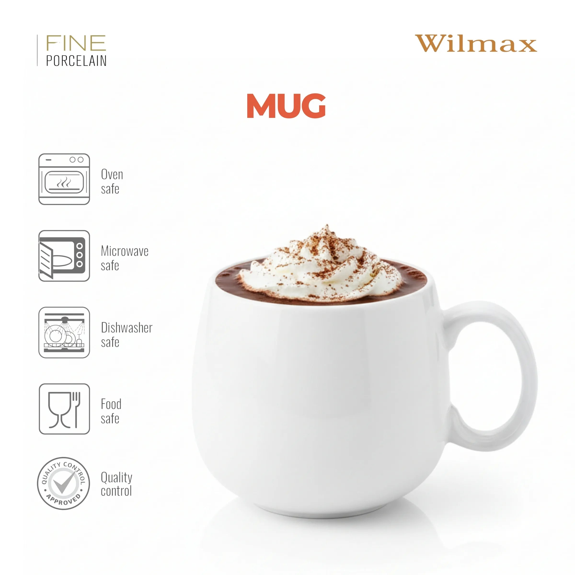 Wilmax Tasse 400 ml Weiß aus Porzellan