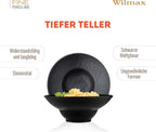 Wilmax Tiefer Teller 22,5 cm 1100 ml 2er-Set Schwarz aus Porzellan