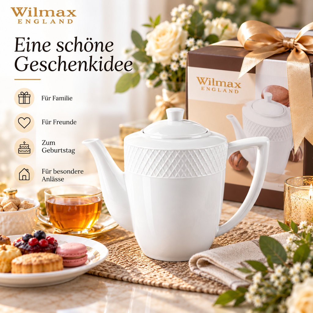 Wilmax Kaffee- und Teekanne mit integriertem Ausgusssieb mit integriertem Ausgusssieb 750 ml Weiß aus Porzellan