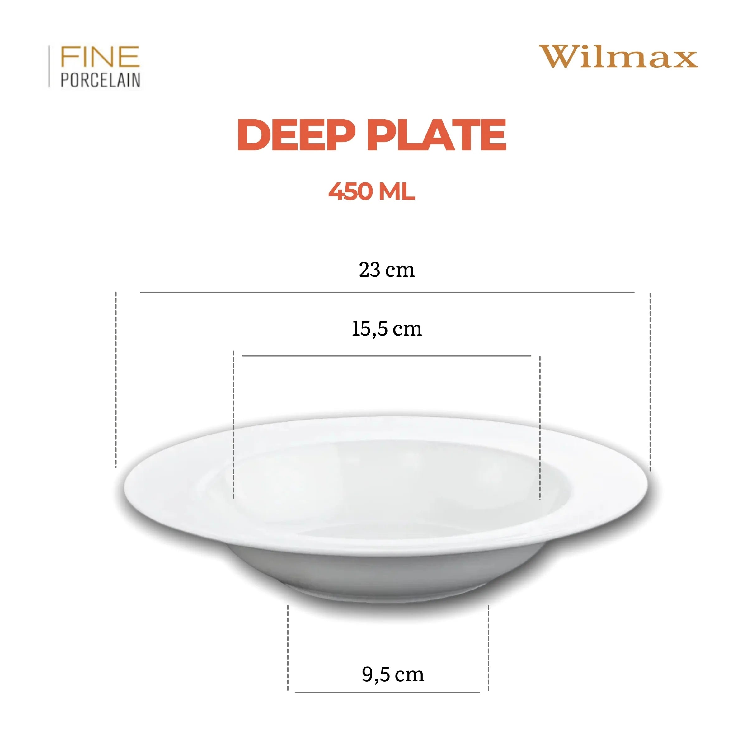 Wilmax Tiefer Teller 23 cm 450 ml Weiß aus Porzellan