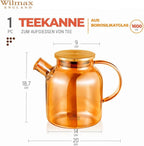 Wilmax Teekanne 1600 ml mit Federfilter und mit Edelstahldeckel Gold aus Thermoglas
