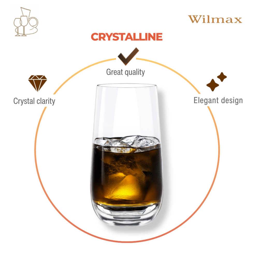 Wilmax Getränkeset 7-teilig mit Krug 2000 ml Transparent aus Crystalline-Glas und 6 Longdrinkgläser 540 ml Transparent aus Crystalline-Glas