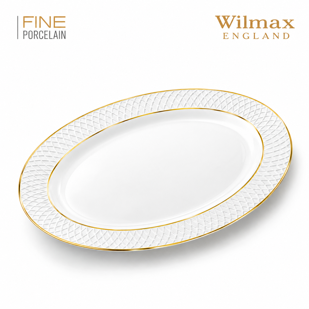 Wilmax Ovale Servierplatte 20 × 14 cm Weiß mit Goldlinien aus Porzellan