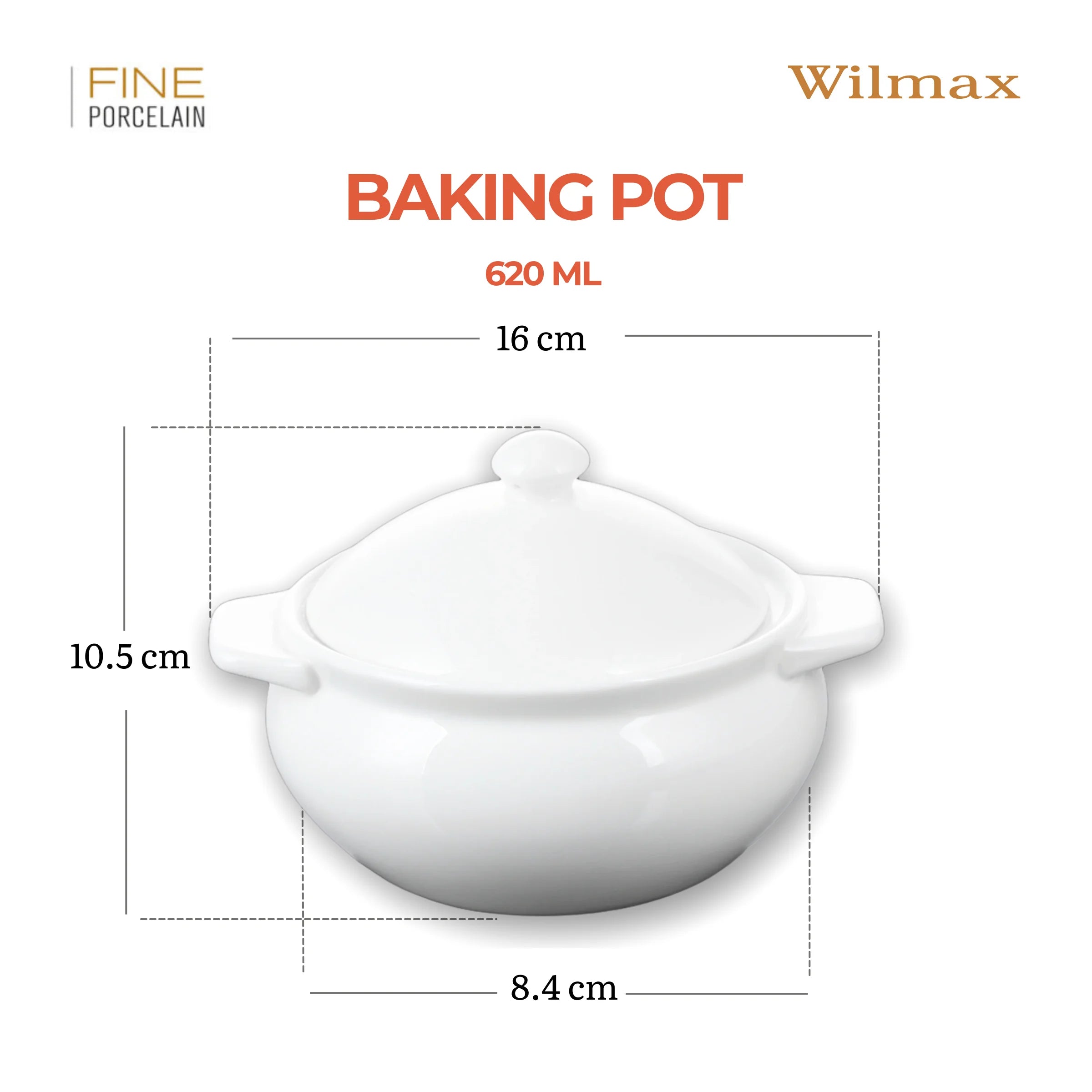 Wilmax Topf mit Deckel 620 ml Weiß aus Porzellan
