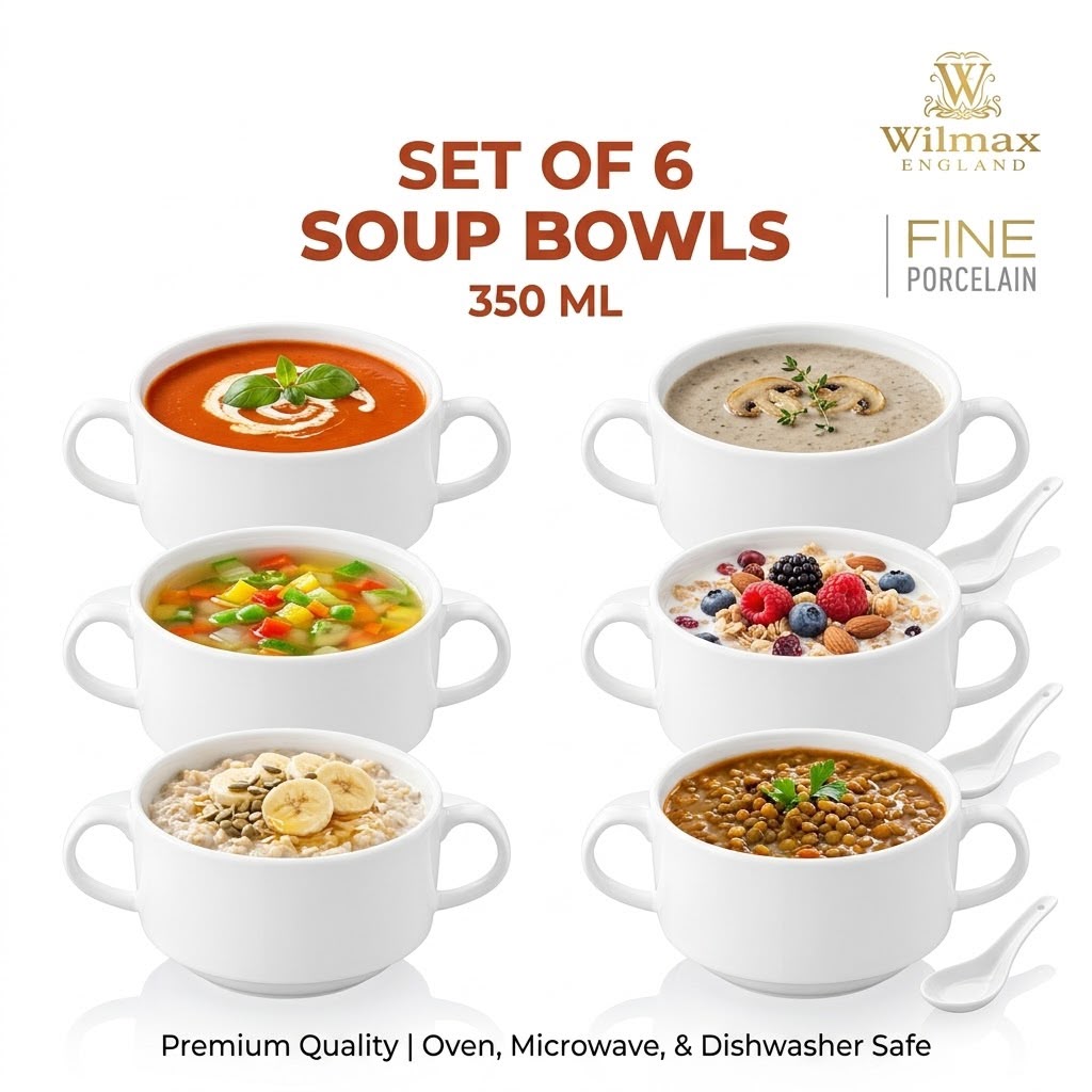 Wilmax Suppentasse 350 ml 4er-Set Weiß aus Porzellan
