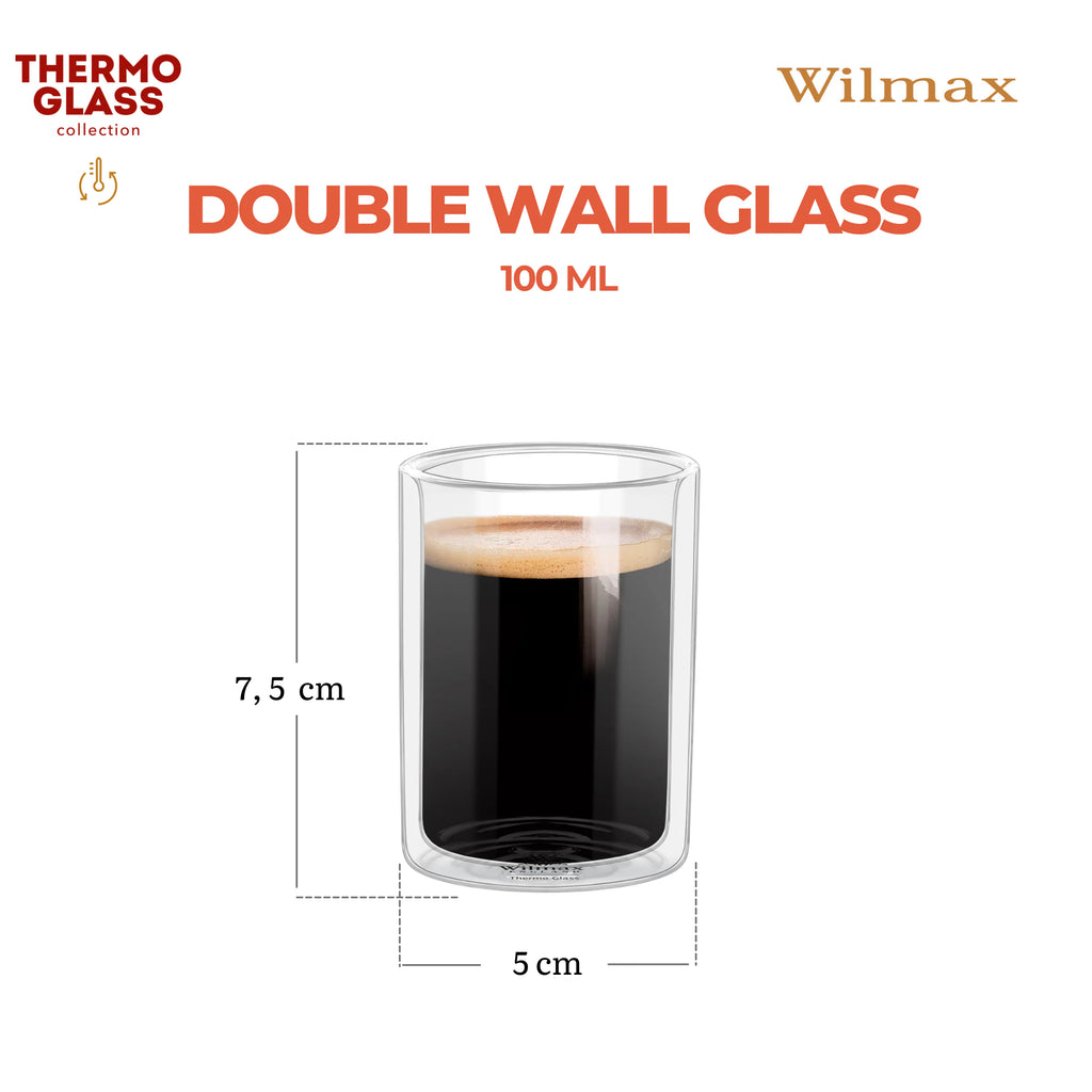 Wilmax Doppelwandiges Thermoglas 100 ml Transparent