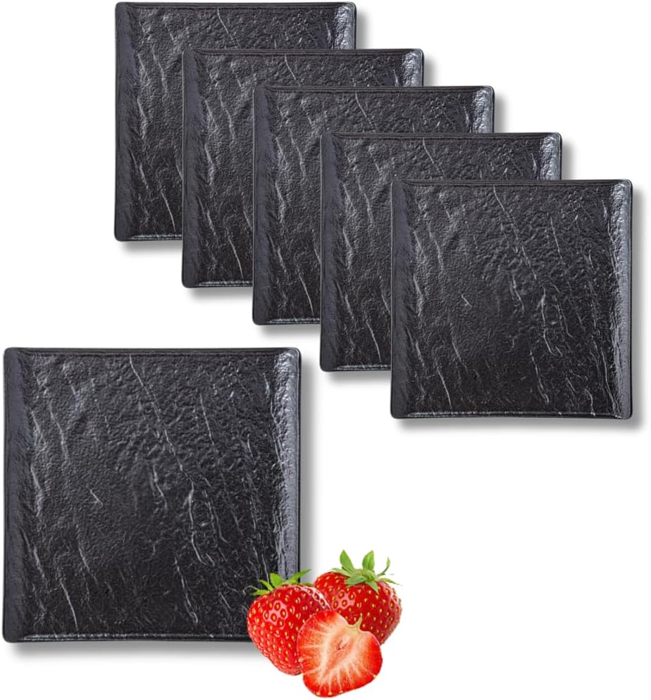 Wilmax Quadratische Servierplatte 13 × 13 cm 6er-Set Schwarz aus Porzellan