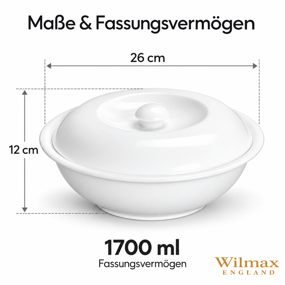 Wilmax Suppenterrine mit Deckel 1700 ml 26 cm Weiß aus Porzellan