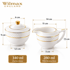 Wilmax Zucker- und Milchkännchen-Set mit Goldrand aus Porzellan 2-teilig
