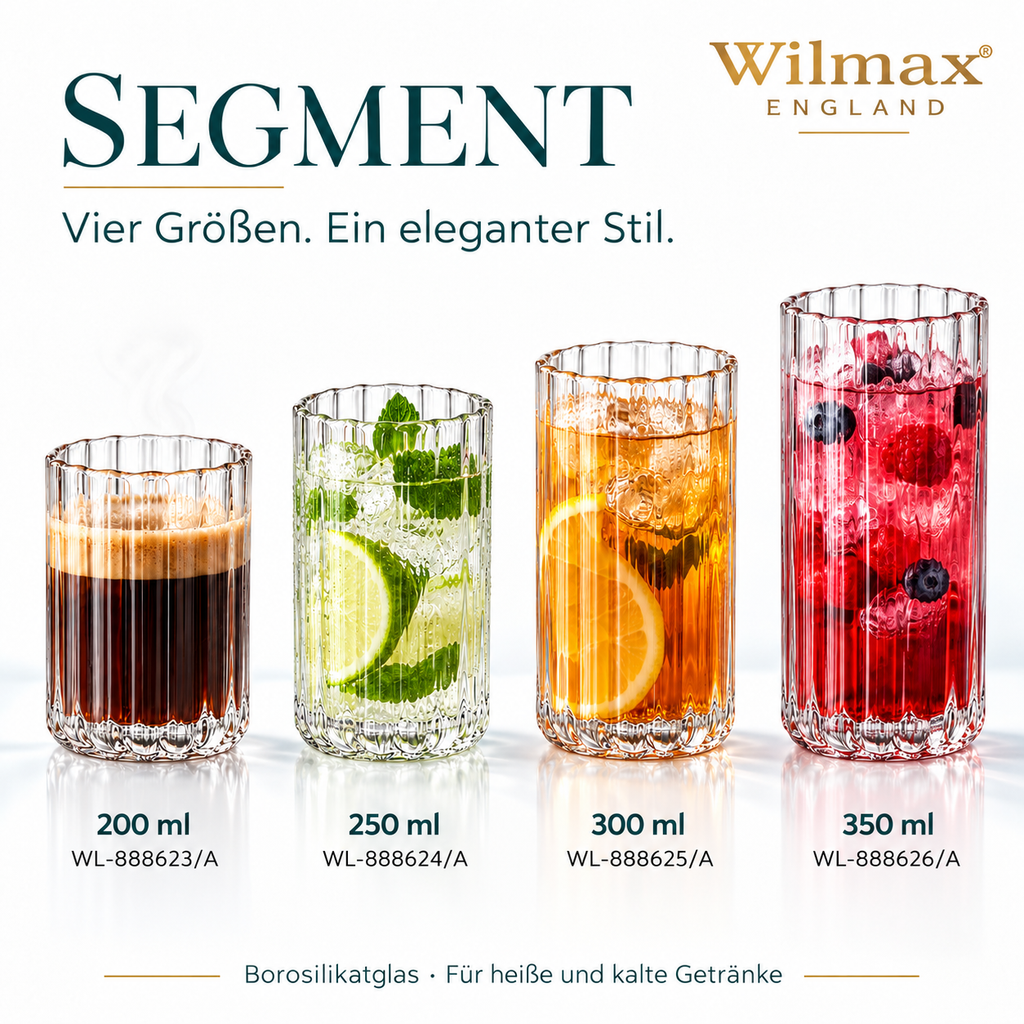 Wilmax Geriffeltes Glas 200 ml Transparent aus Borosilikatglas