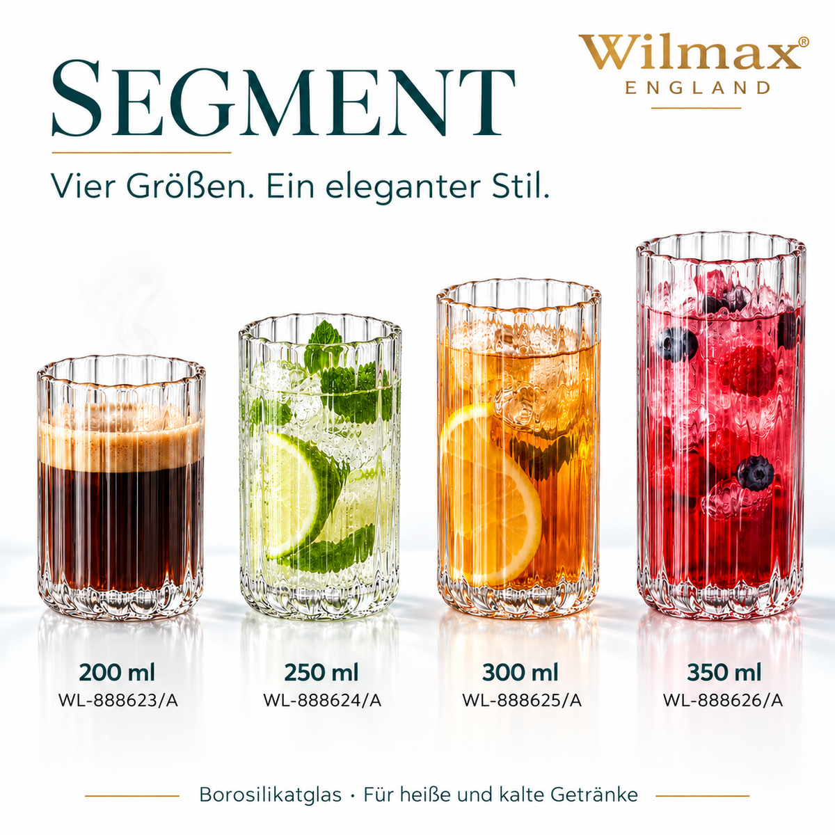 Wilmax Geriffeltes Glas 200 ml Transparent aus Borosilikatglas