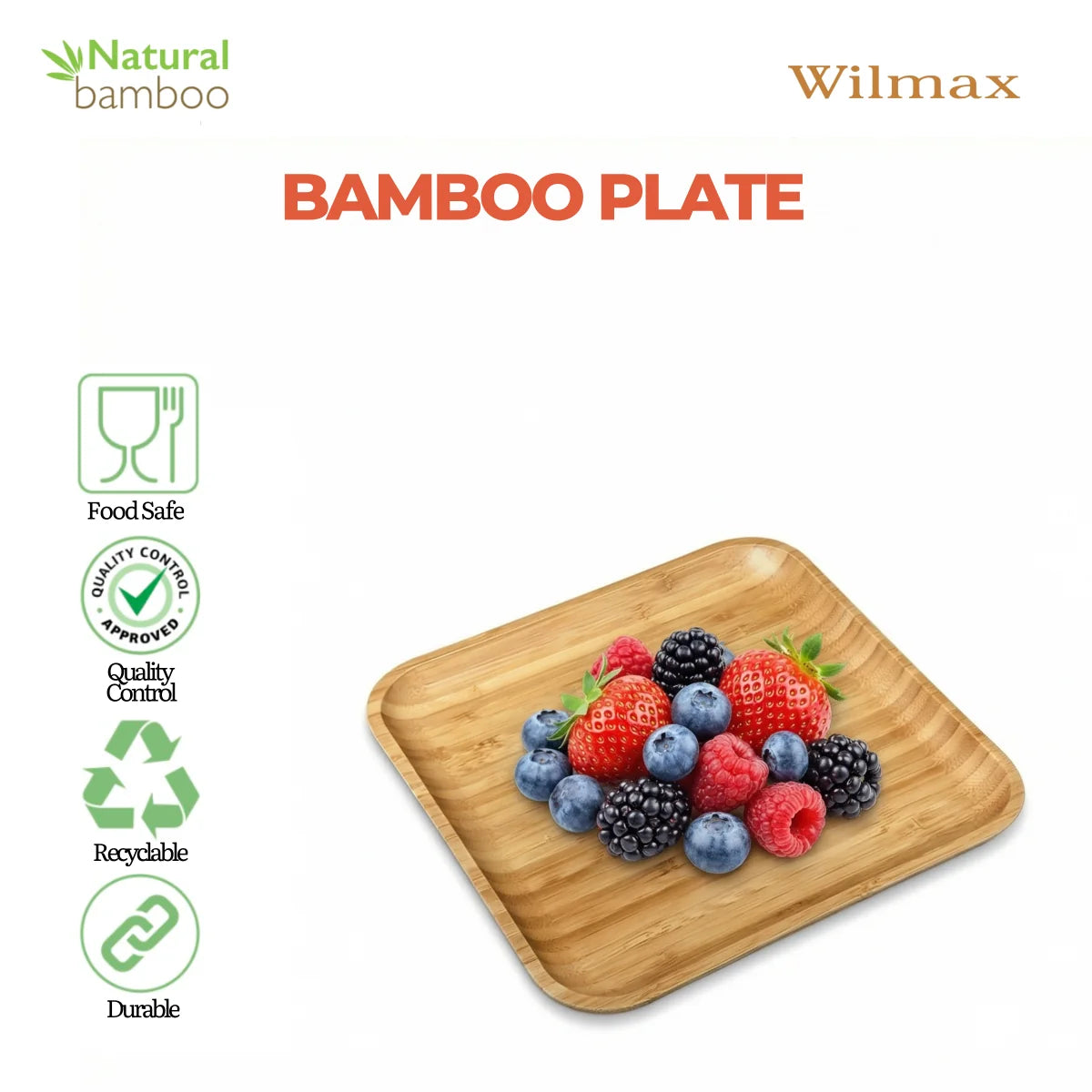 Wilmax Quadratischer Teller 25,5 × 25,5 cm Natur aus Bambus
