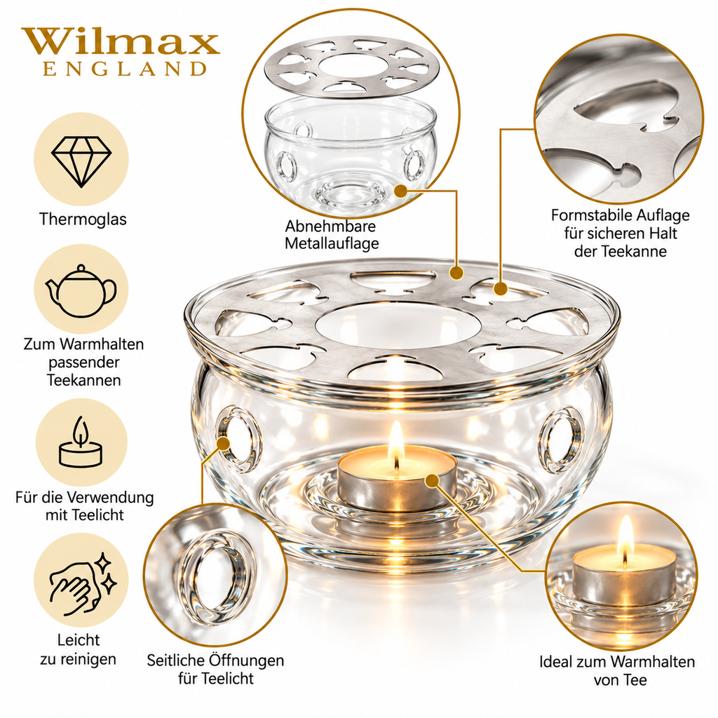 Wilmax Stövchen für Teekannen Transparent aus Glas