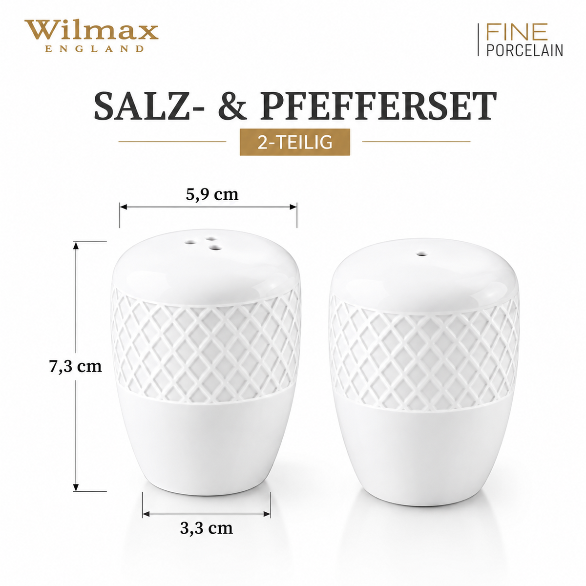 Wilmax Salz- und Pfefferstreuer-Set 2-teilig Weiß aus Porzellan