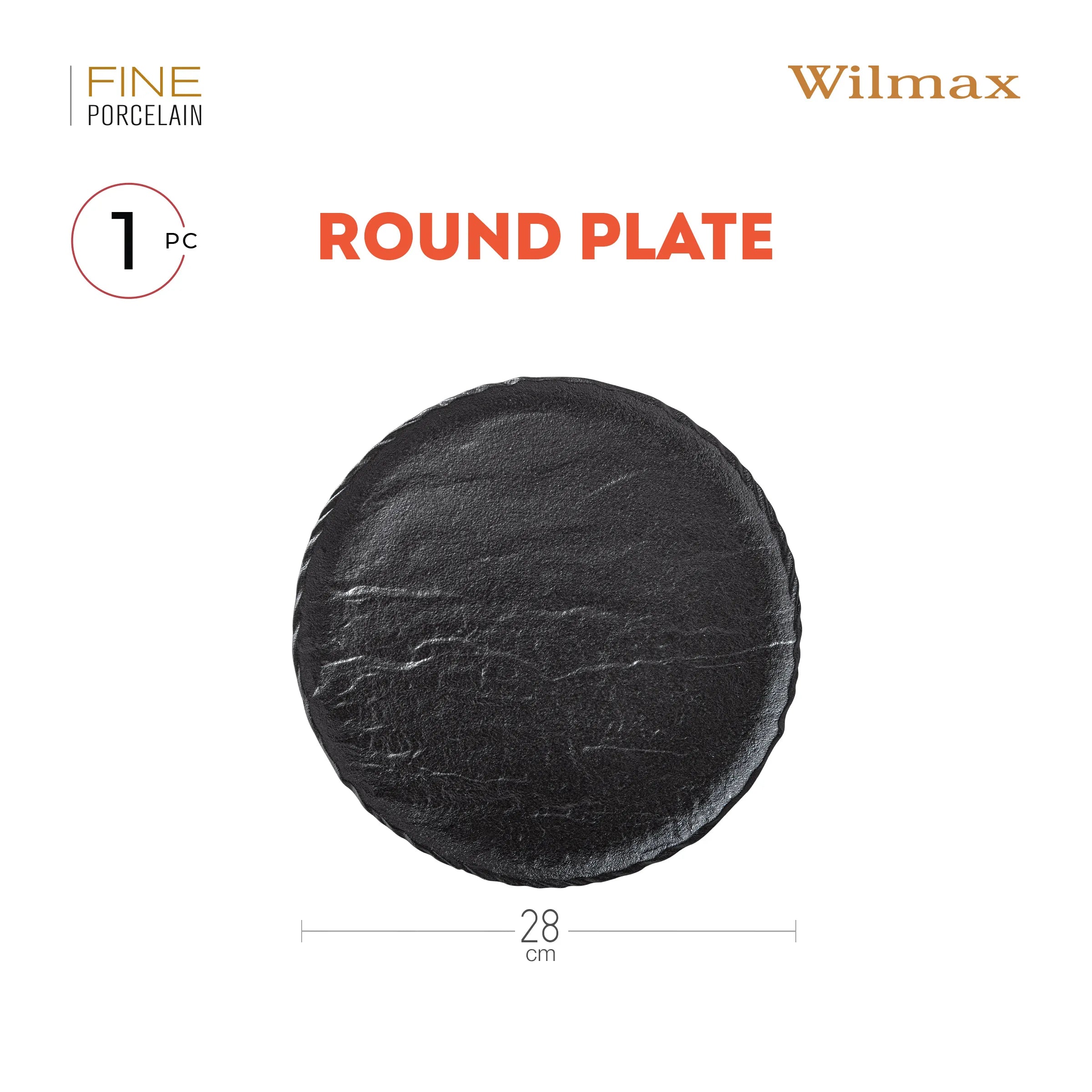 Wilmax Runder Teller 28 cm 2er-Set Schwarz aus Porzellan