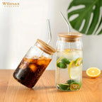 Wilmax Glasbecher 500 ml mit Deckel und Trinkhalm Transparent