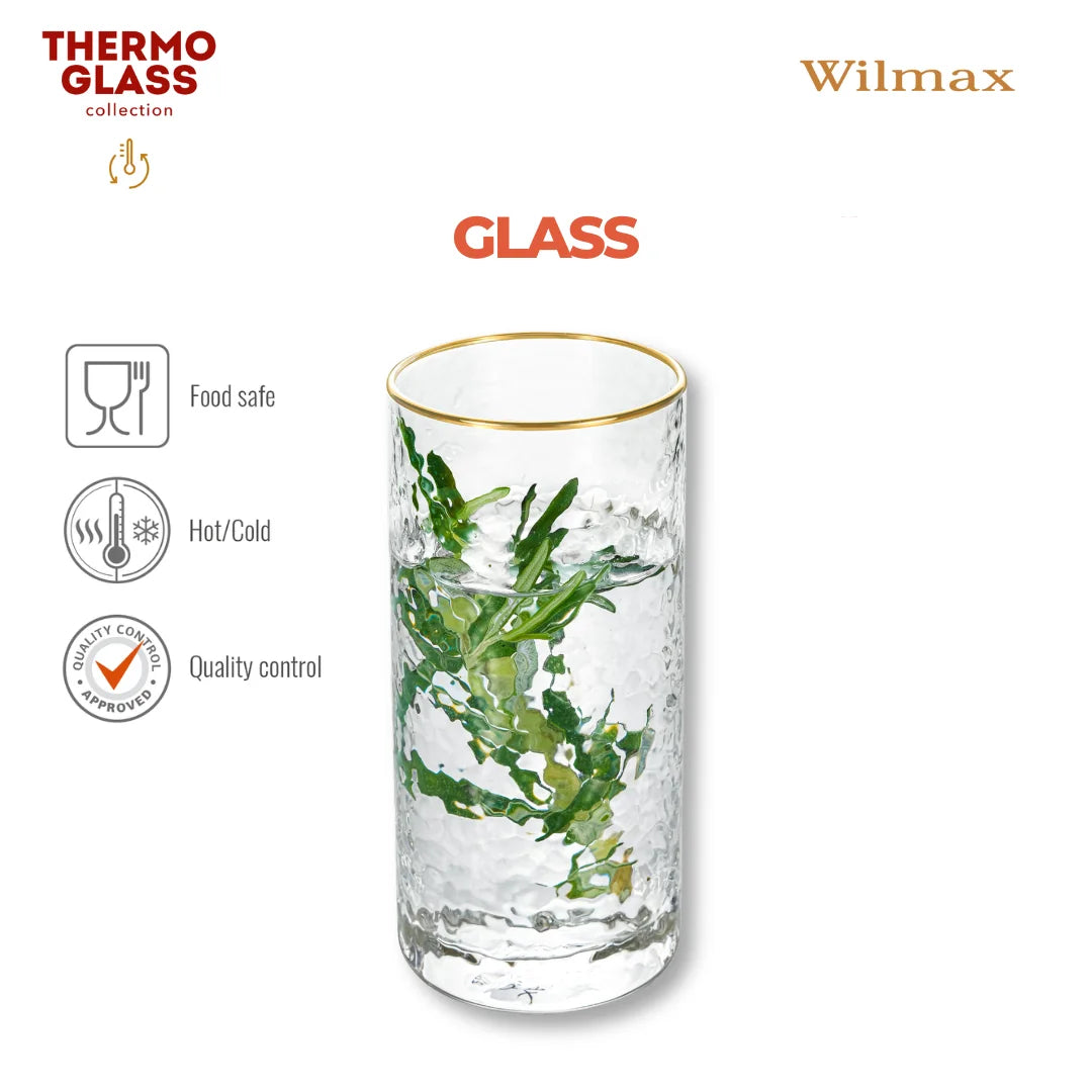 Wilmax Gehämmertes Glas 290 ml Transparent mit Goldrand aus Borosilikatglas