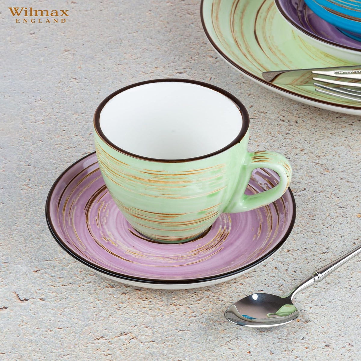 Wilmax Espressotasse mit Untertasse 75 ml 6er-Set Pistazie aus Porzellan