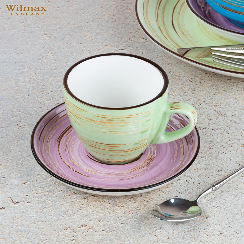 Wilmax Tasse mit Untertasse 190 ml 6er-Set Pistazie aus Porzellan