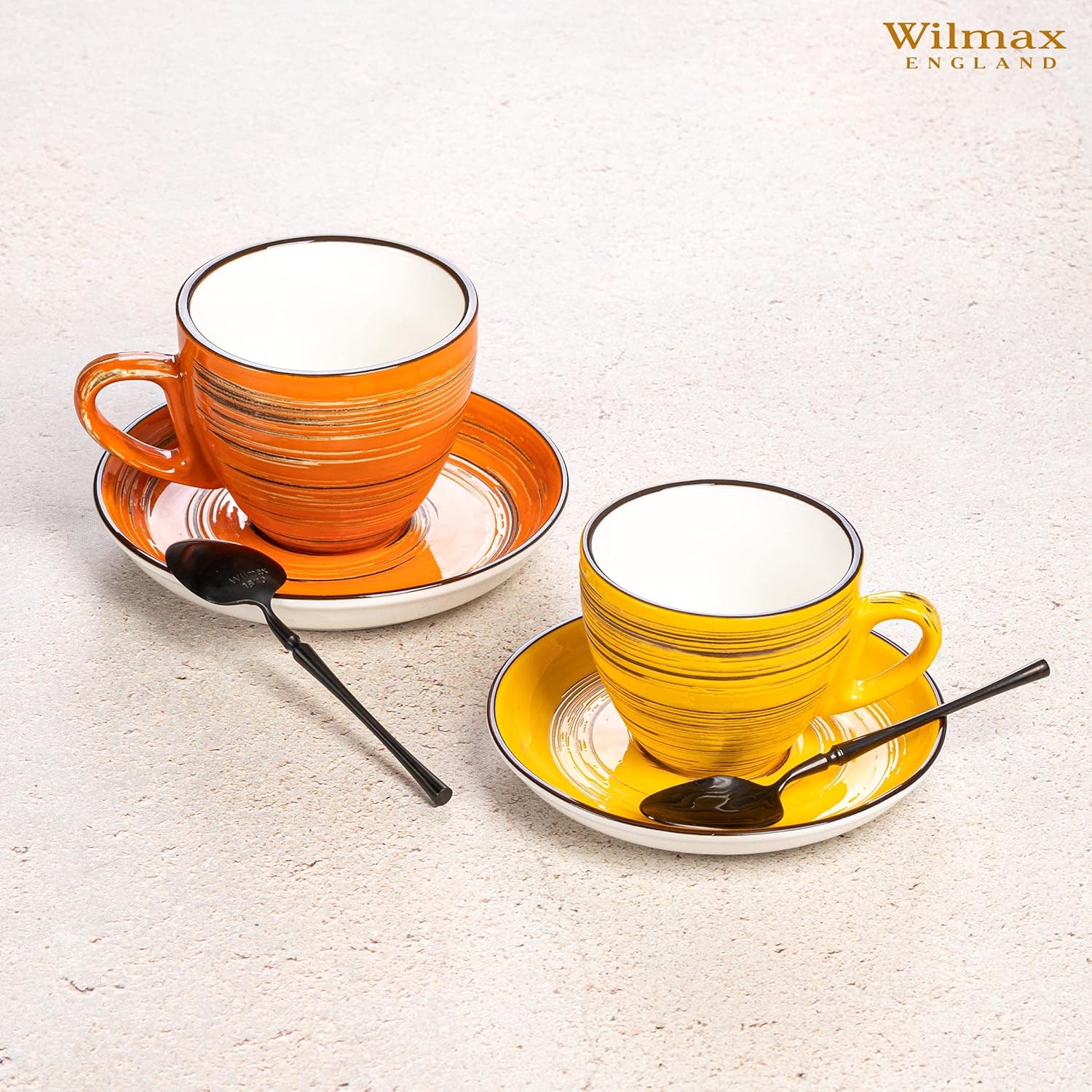 Wilmax Tasse mit Untertasse 300 ml 6er-Set Gelb aus Porzellan
