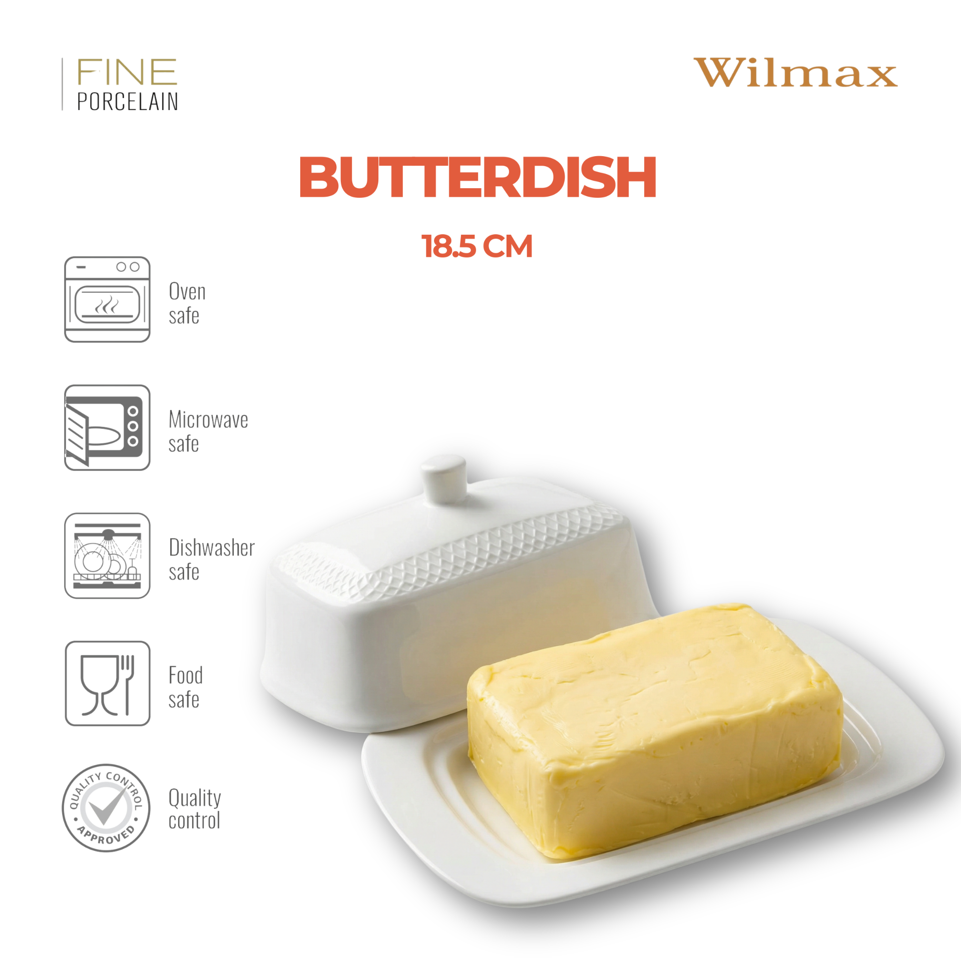 Wilmax Butterdose mit Deckel 18,5 × 12,5 × 7,5 cm Weiß aus Porzellan