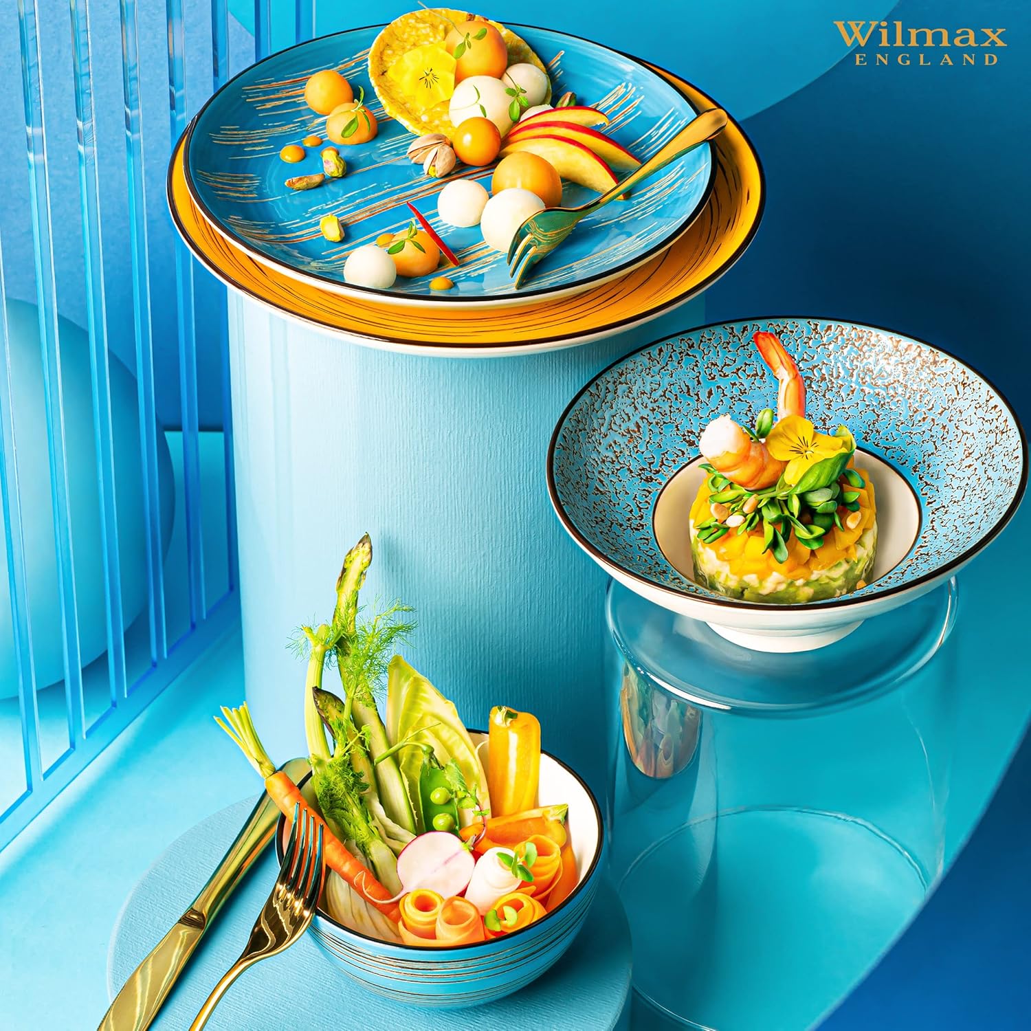 Wilmax Teller 25,5 cm 2er-Set Blau aus Porzellan