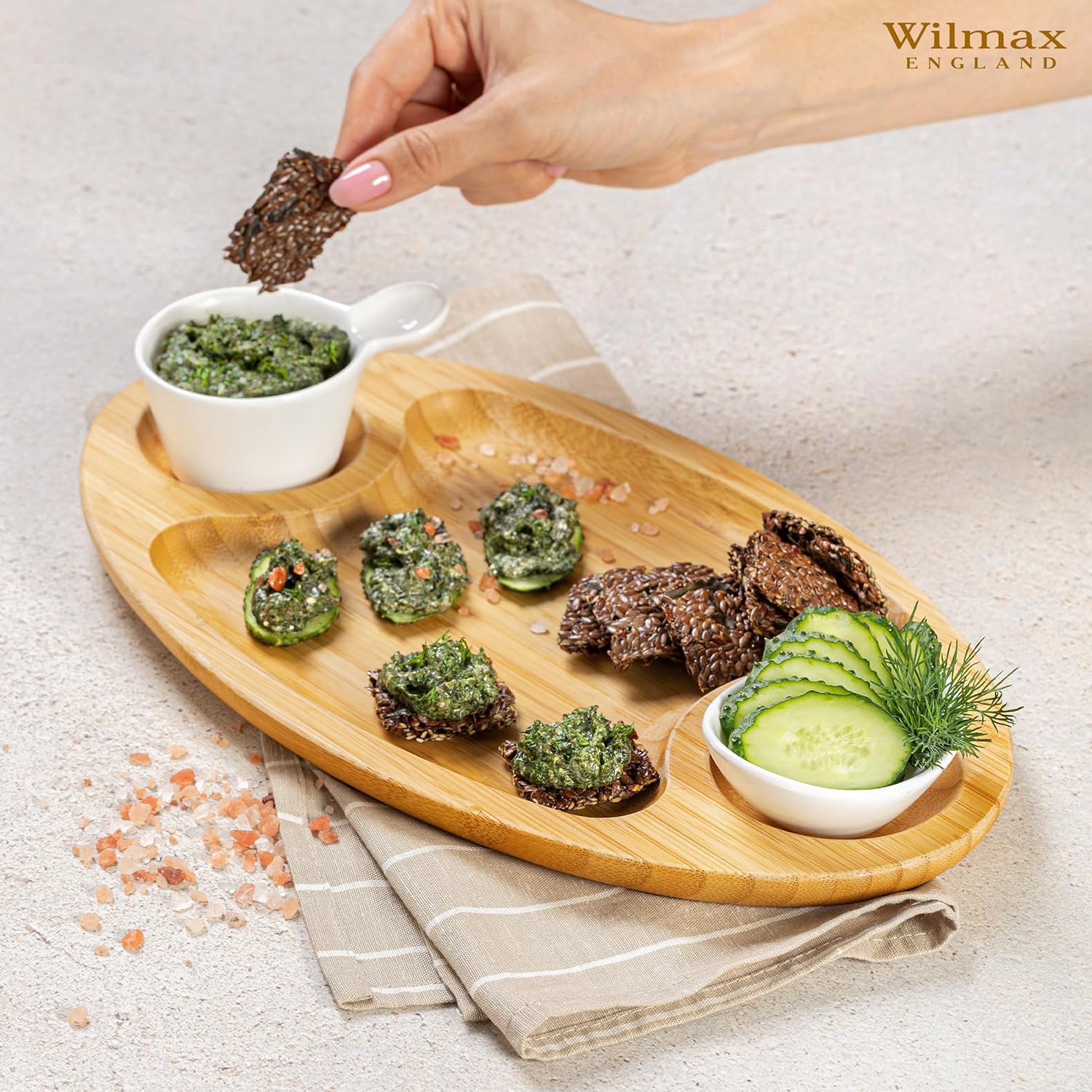Wilmax Servierplatte mit 3 Fächern 45,5 × 25 cm Natur aus Bambus