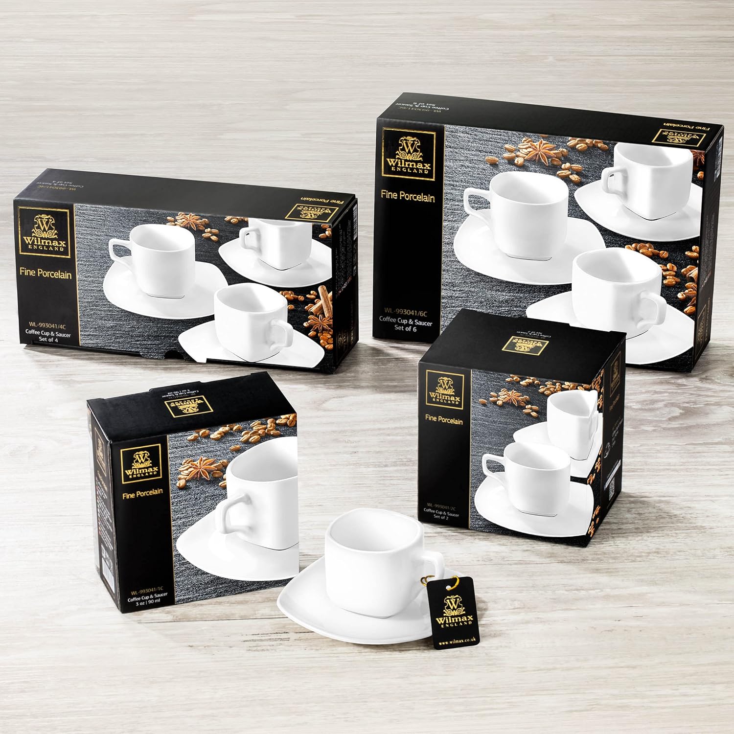 Wilmax Kaffee- und Tee-Tassenset mit Untertassen, 2-teilig, Porzellan WL-993041/2C