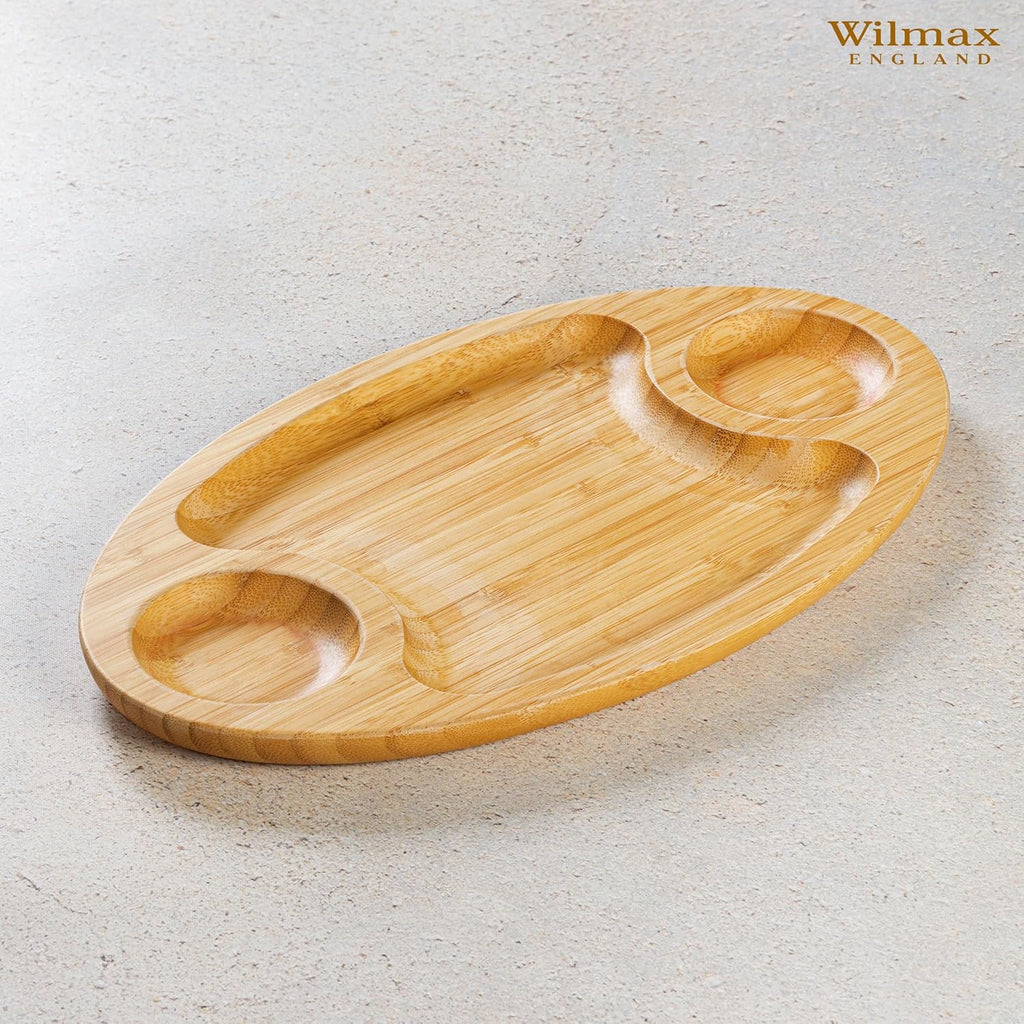 Wilmax Servierplatte mit 3 Fächern 50,5 × 28 cm Natur aus Bambus
