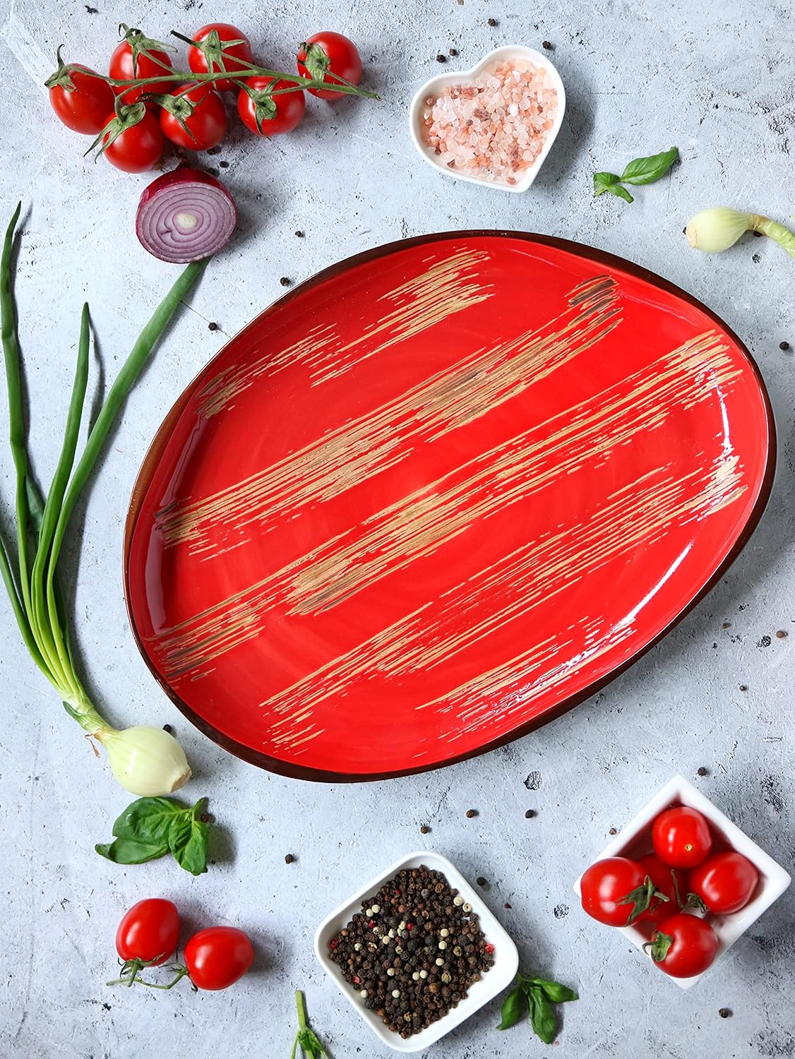 Wilmax Servierplatte 33 × 24,5 cm Rot aus Porzellan