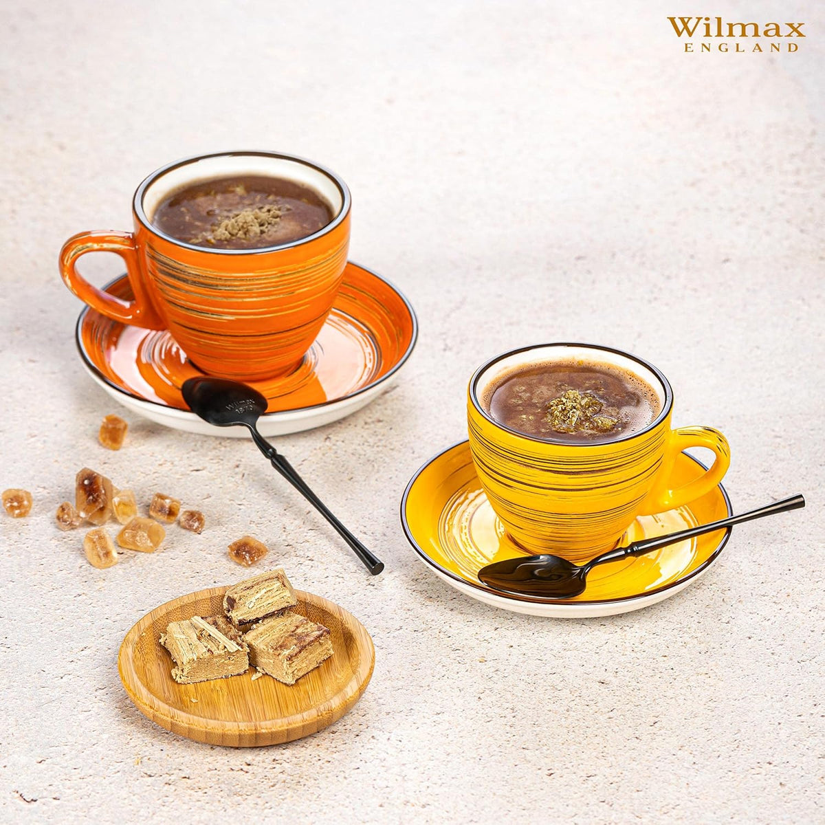 Wilmax Tasse mit Untertasse 300 ml 6er-Set Orange aus Porzellan