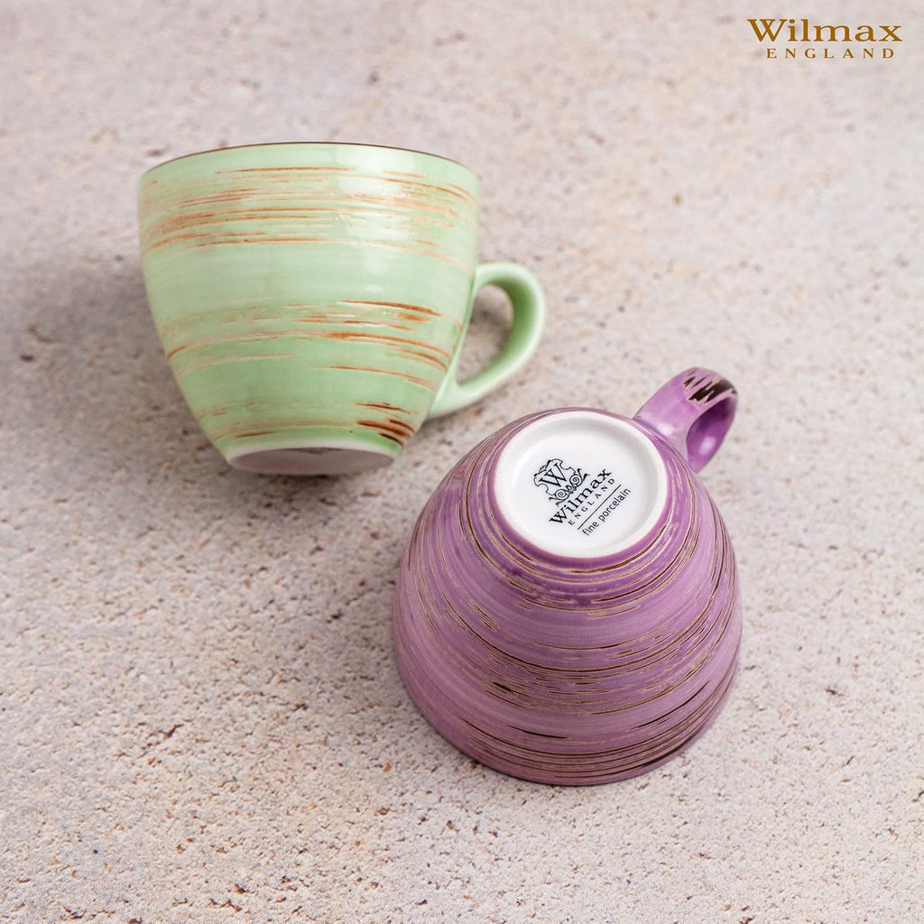Wilmax Tasse mit Untertasse 300 ml 6er-Set Pistazie aus Porzellan