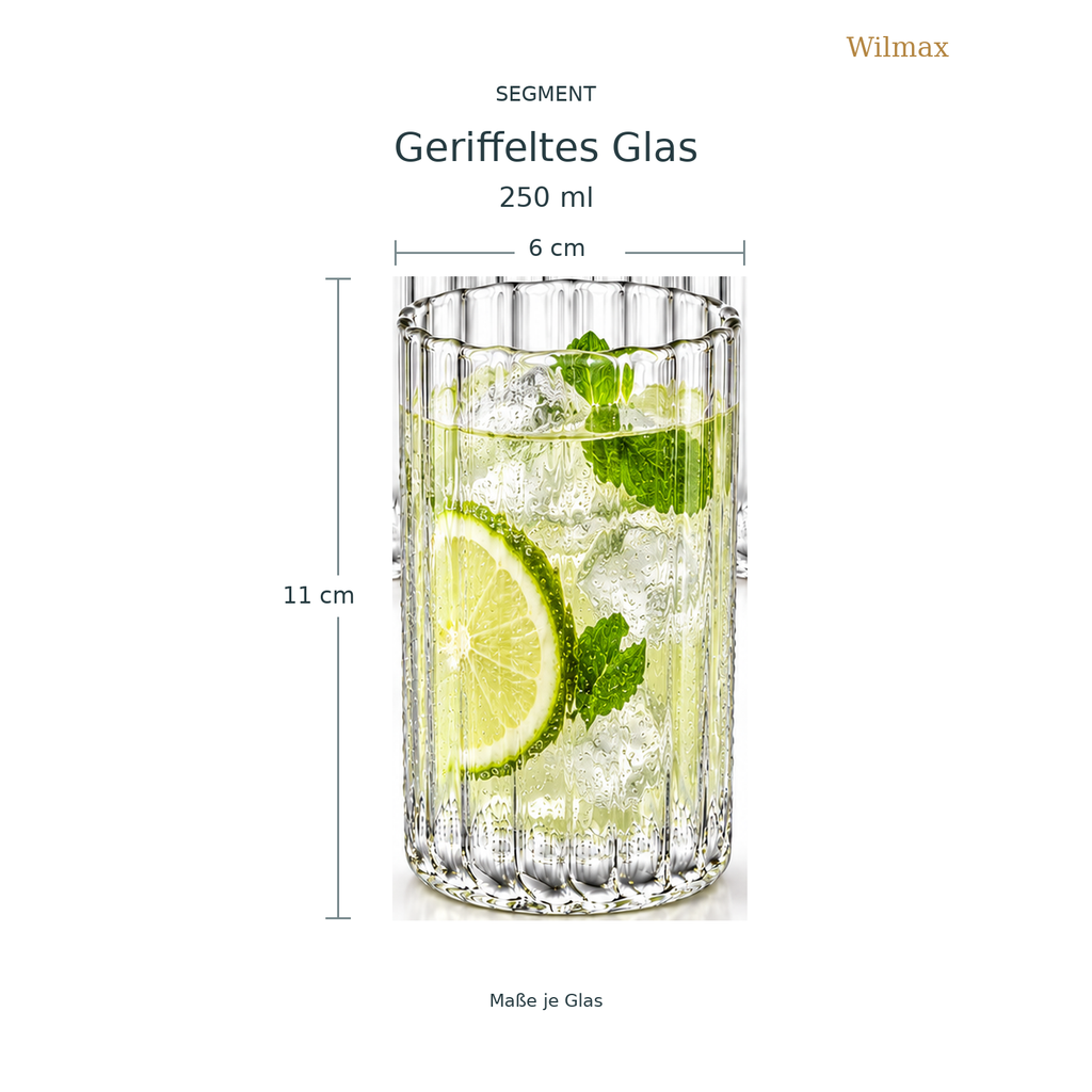 Wilmax Geriffeltes Glas 300 ml Transparent aus Borosilikatglas