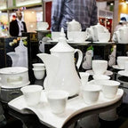 Wilmax Arabische Kaffee- und Teekanne mit integriertem Ausgusssieb 1000 ml Weiß aus Porzellan