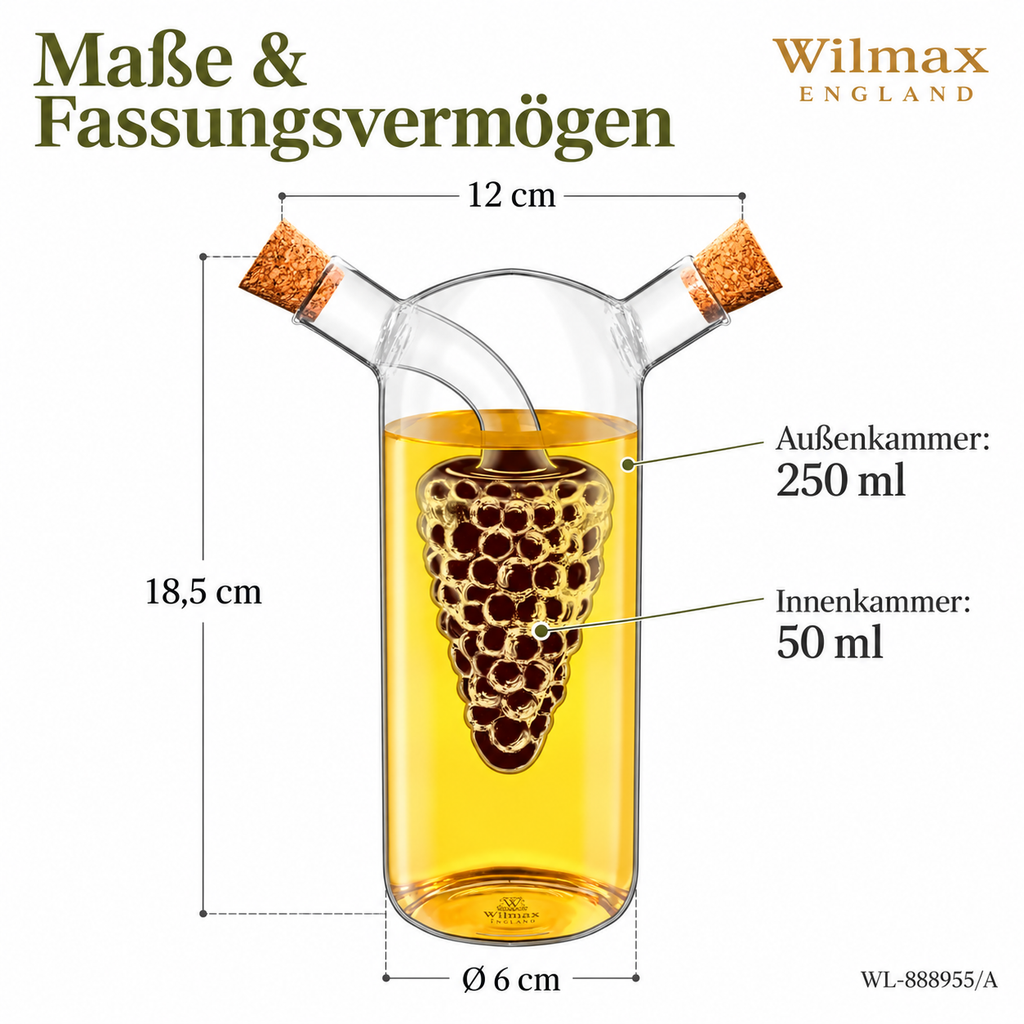 Wilmax Öl- und Essigflasche 250/50 ml Transparent aus Glas