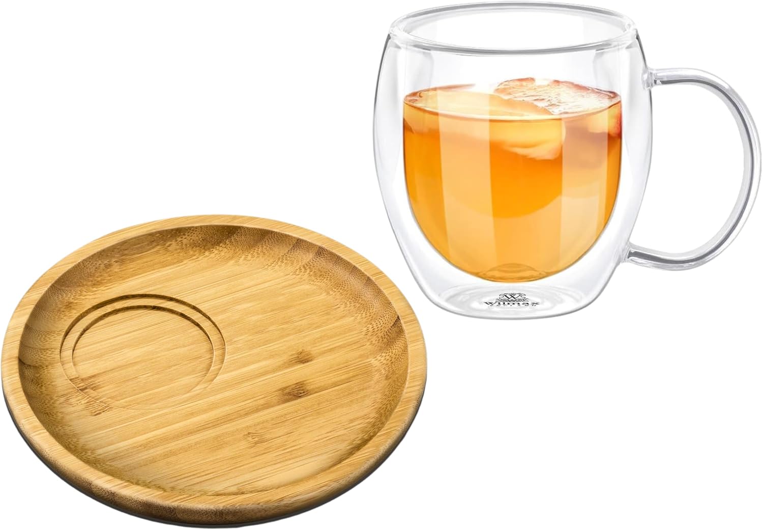 Wilmax Servierset 2-teilig mit Bambusteller 17,5 cm und Thermoglas 400 ml