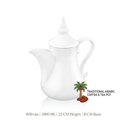 Wilmax Arabische Kaffee- und Teekanne mit integriertem Ausgusssieb 1000 ml Weiß aus Porzellan