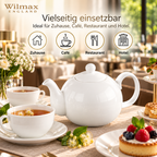 Wilmax Kaffee- und Teekanne mit integriertem Ausgusssieb 1100 ml Weiß aus Porzellan