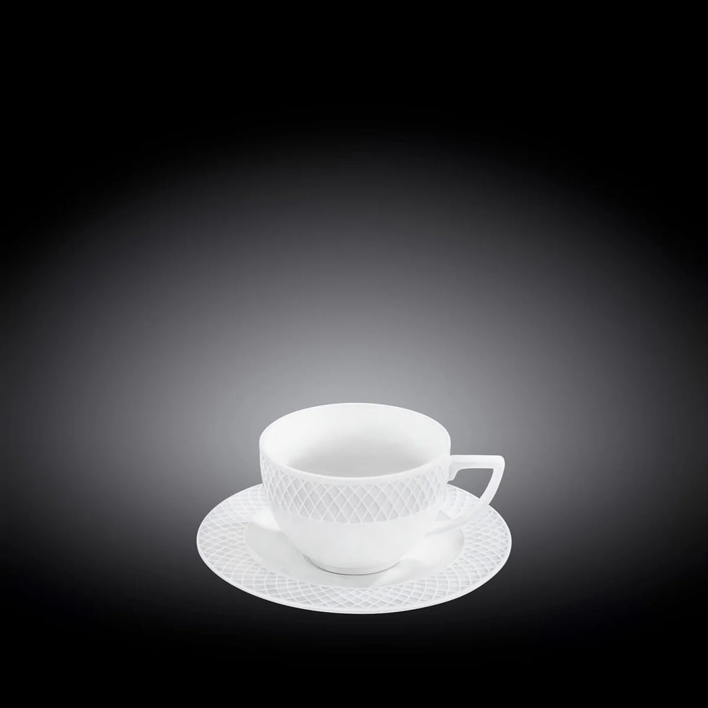 Wilmax Tasse mit Untertasse 90 ml 6er-Set Weiß aus Porzellan
