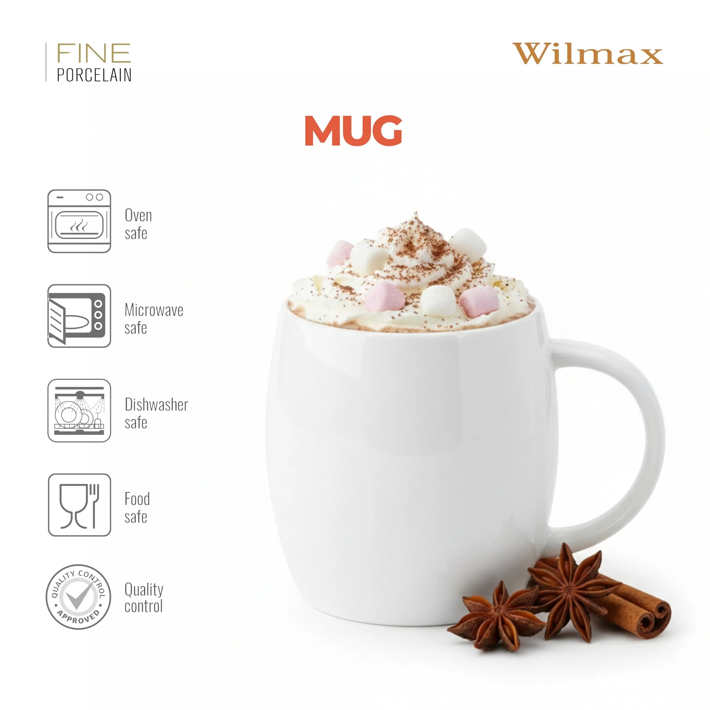 Wilmax Becher 400 ml Weiß aus Porzellan