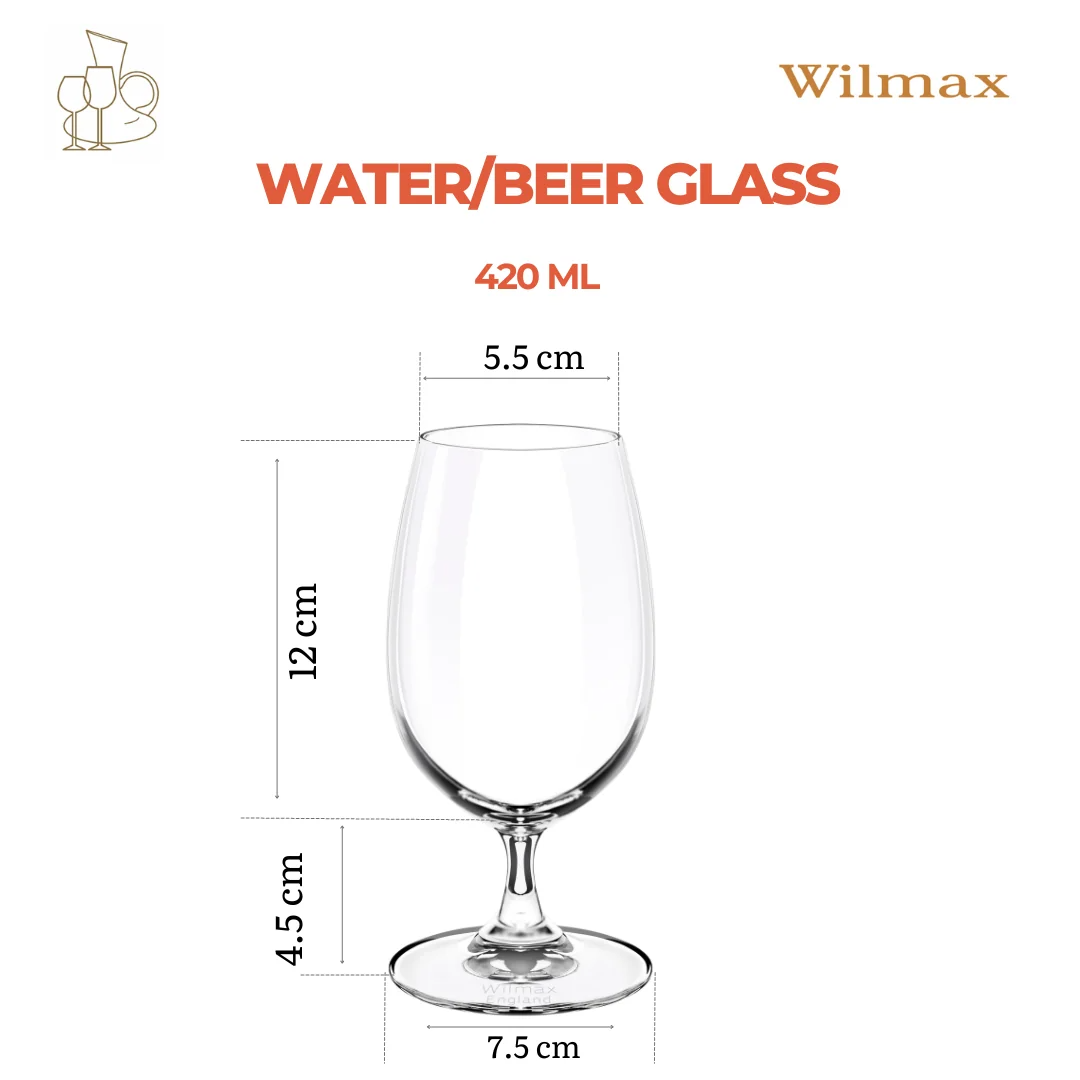 Wilmax Bierglas 420 ml 6er-Set Transparent aus Wilmax Crystalline-Serie
