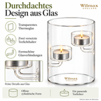 Wilmax Teelichthalter für 2 Teelichter 12 cm Transparent aus Glas